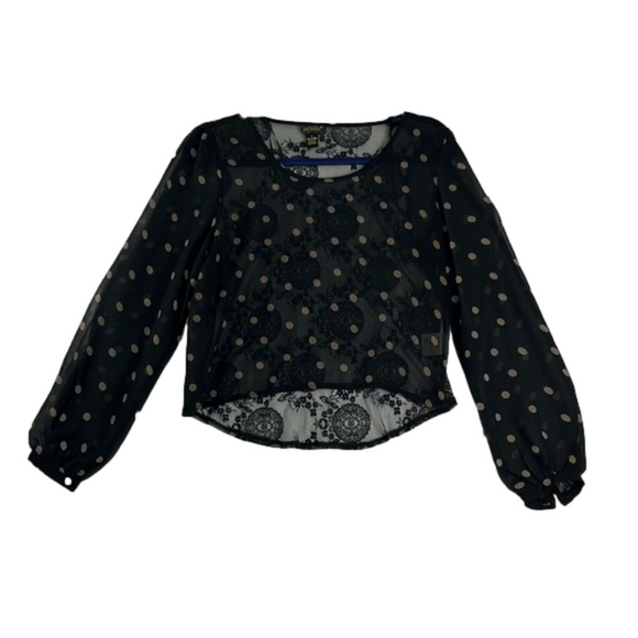 Ged London Polk Dot and Patterned Sheer Mesh-Lace Sheer Long-Sleeved Shirt - Picture 1 of 9